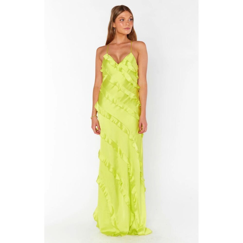 Show Me Your Mumu The Romance Ruffle Dress in Citrine Luxe Satin Size S
